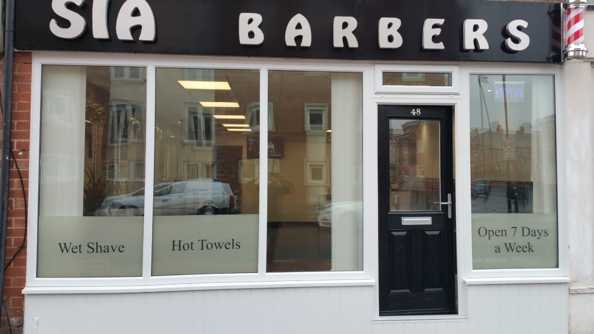 The SIA Barbers shopfront on Cauldwell Lane, Monkseaton